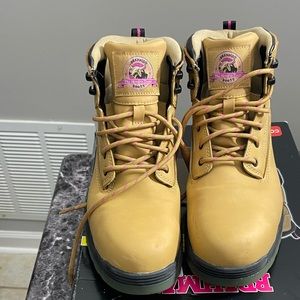 Brahma Tan Work-Style Combat Boots with Pink Accents